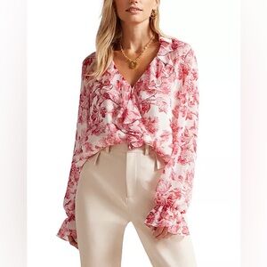 Ted Baker London Laurent Printed Ruffled Blouse - Size T0/2